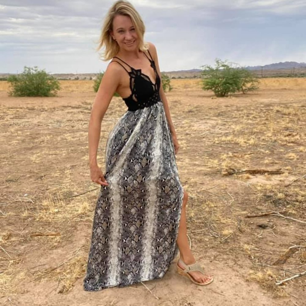 Slinky Snakeskin Night Out Bralette Maxi Dress
